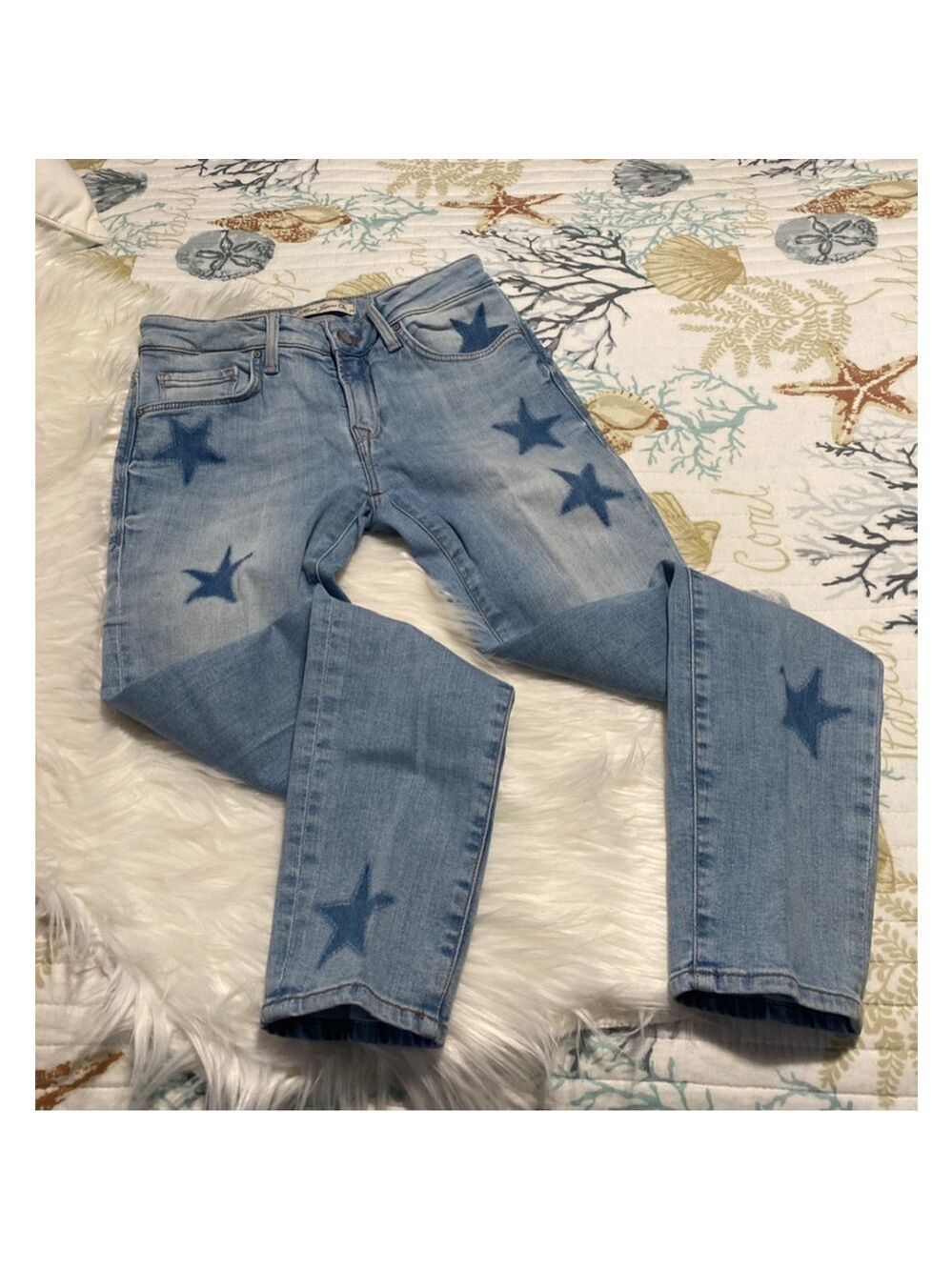 Mavi Jeans Co. woman’s Light Blue Star Print Mid-Rise Skinny Jeans Size 27
